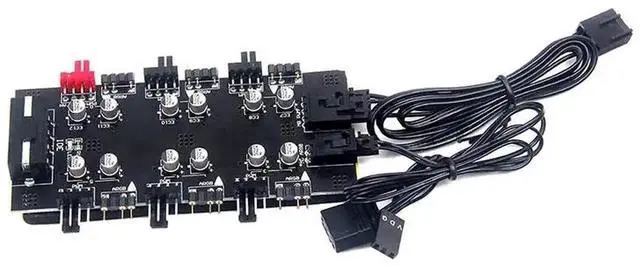 Alt view image 4 of 6 - 6-Port PWM Fan Hub Splitter Controller, 3PIN RGB + IDE 4PIN Independent Power Supply PC Case Cooling Fan Adapter with 60cm Cable