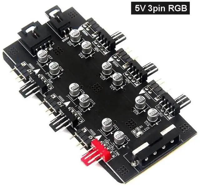 Alt view image 2 of 6 - 6-Port PWM Fan Hub Splitter Controller, 3PIN RGB + IDE 4PIN Independent Power Supply PC Case Cooling Fan Adapter with 60cm Cable