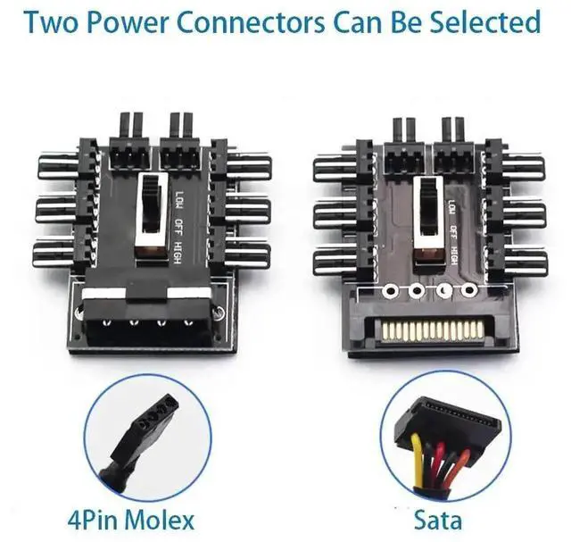 Alt view image 5 of 6 - 1-to-8 3Pin/4Pin PWM Fan Hub Splitter, SATA & Molex Powered 12V PC Mining Fan Speed Control Adapter Cable