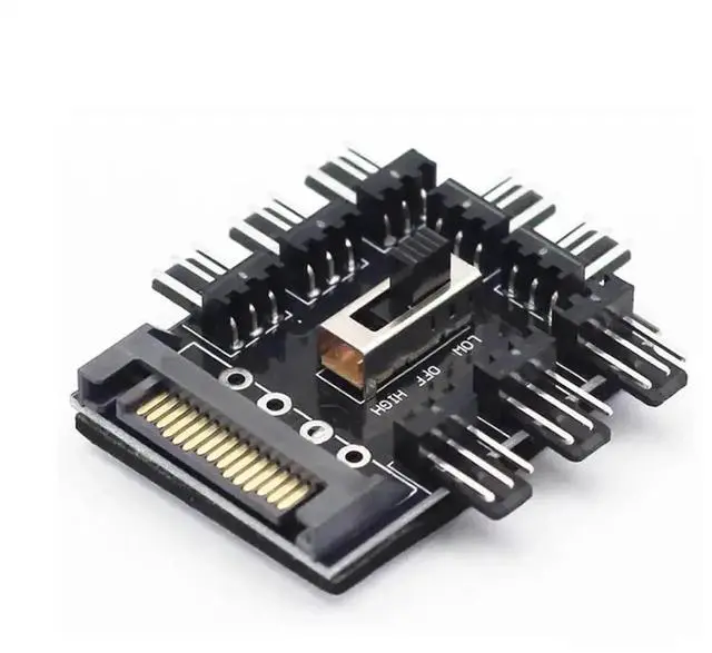 Alt view image 2 of 6 - 1-to-8 3Pin/4Pin PWM Fan Hub Splitter, SATA & Molex Powered 12V PC Mining Fan Speed Control Adapter Cable