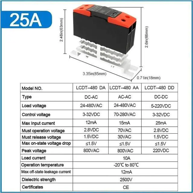 Alt view image 4 of 5 - Single Phase DIN Rail Mount Solid State Relay SSR, 10A/25A/40A Optional with Heatsink, DC-Control-AC / AC-Control-AC / DC-Control-DC Versions Available (25A DC to DC)