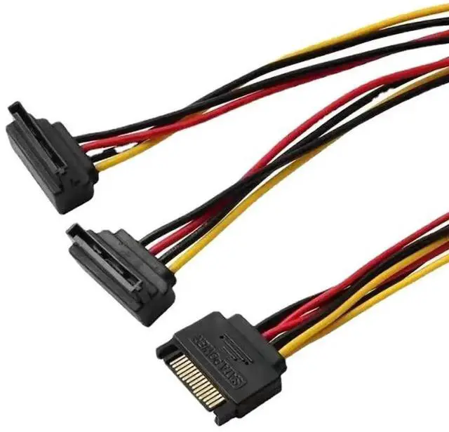 Main image of 15Pin SATA Power Splitter Cable, 1 to 2 Right Angle SATA Extension Cord, PC Hard Drive SATA Power Adapter Wire