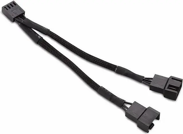 Main image of 6 Inch Sleeved Black Mesh 4-Pin PWM Fan Splitter Cable, 1 to 2 Motherboard Fan Power Adapter Hub