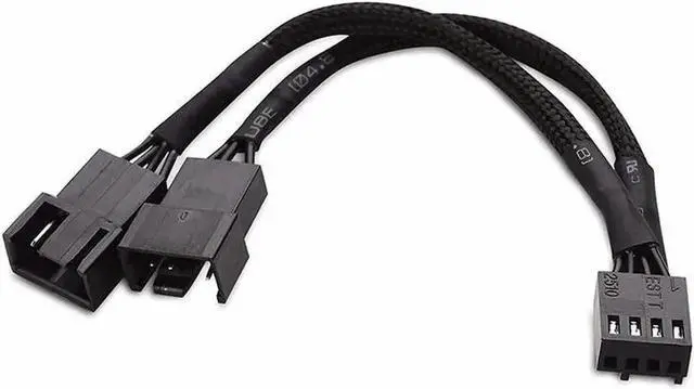 Alt view image 2 of 4 - 6 Inch Sleeved Black Mesh 4-Pin PWM Fan Splitter Cable, 1 to 2 Motherboard Fan Power Adapter Hub