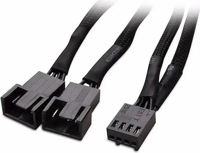 Alt view image 4 of 4 - 6 Inch Sleeved Black Mesh 4-Pin PWM Fan Splitter Cable, 1 to 2 Motherboard Fan Power Adapter Hub