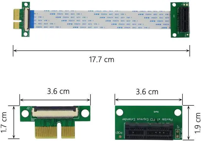 Alt view image 7 of 7 - 14cm 90 Degree PCIe 1X Riser Cable, PCI-E 36Pin PCIe 3.0 1X Extension Cord for FPV & Mining Devices