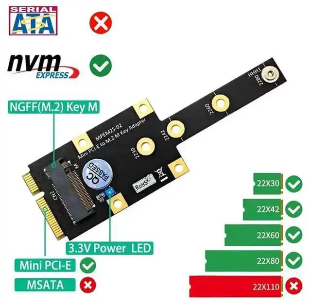 Main image of M.2 NGFF NVMe Key M to Mini PCI-E Adapter Card, NVMe SSD to Mini PCIe Converter Expansion Module