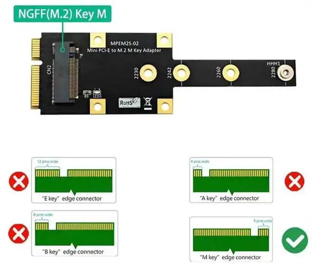 Alt view image 2 of 4 - M.2 NGFF NVMe Key M to Mini PCI-E Adapter Card, NVMe SSD to Mini PCIe Converter Expansion Module