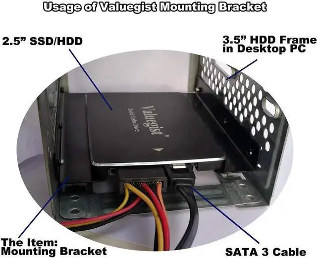 Alt view image 3 of 6 - 2.5" to 3.5" Internal SSD HDD Mounting Metal Bracket Adapter with SATA 3.0 Data & Power Cable