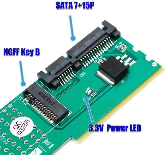 Alt view image 4 of 7 - M.2 NGFF B/B+M Key SATA SSD to SATA3 Riser Card, DDR Memory Slot Mountable, Supports 2230/2242/2260/2280 M.2 SSD
