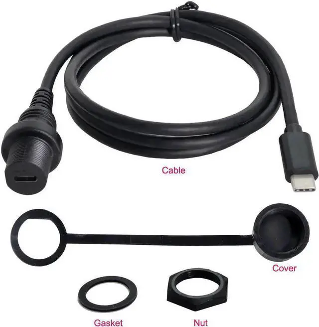 Alt view image 2 of 3 - Waterproof Dustproof USB 3.1 Type-C Flush Mount Extension Cable, Car Dashboard Panel Embedded Installation
