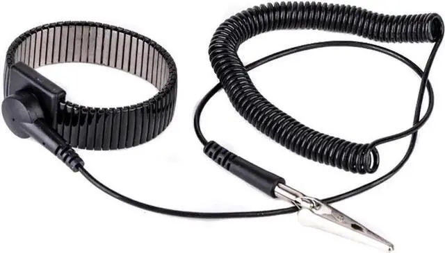 Main image of Metal Conductive ESD Grounding Wrist Strap, Flexible PU Cord, Adjustable Anti-Static Wristband