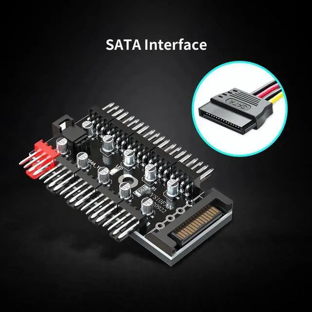 Alt view image 3 of 7 - 1-to-10 PWM Fan Hub, 12V 4Pin Splitter Powered by SATA, PC Chassis Fan Extension Cable