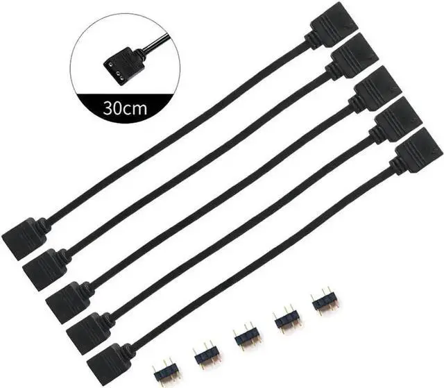 Main image of 5 Pack 1ft 5V 3-Pin RGB Female to Female Extension Cable, RBW LED Strip Gender Changer Adapter