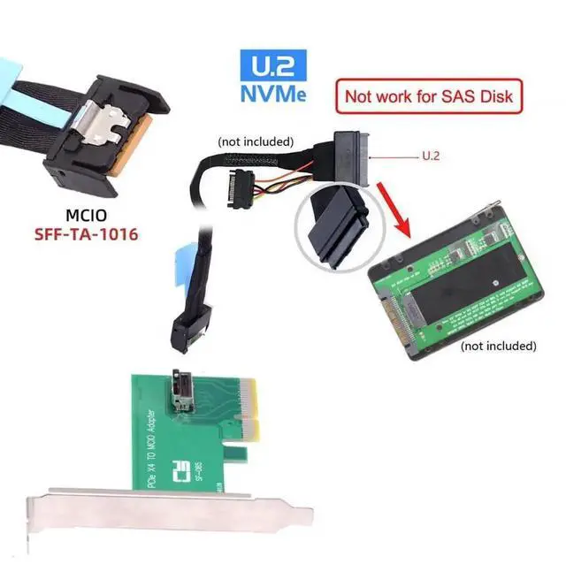 Alt view image 6 of 7 - PCIe 5.0 4.0 x4 to MCIO Female Adapter Card, Mini Cool Edge IO Host Converter for U.2 NVMe SSD