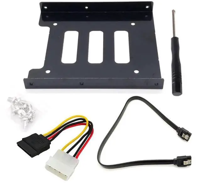 Main image of 2.5" to 3.5" Metal HDD Mounting Bracket with IDE 4P to SATA 15P & SATA 3.0 Cables, Black Hard Drive Adapter for Desktop & Server SSD/HDD