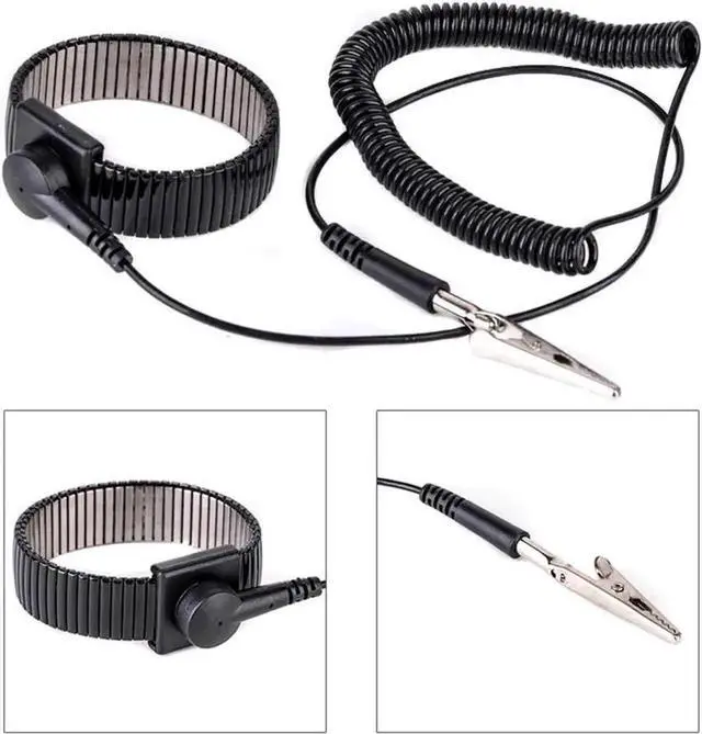 Alt view image 3 of 3 - Flexible PU Cord Metal Anti-Static Wrist Strap, Adjustable Anti-Friction Grounding Bracelet with Built-in Metal Wire