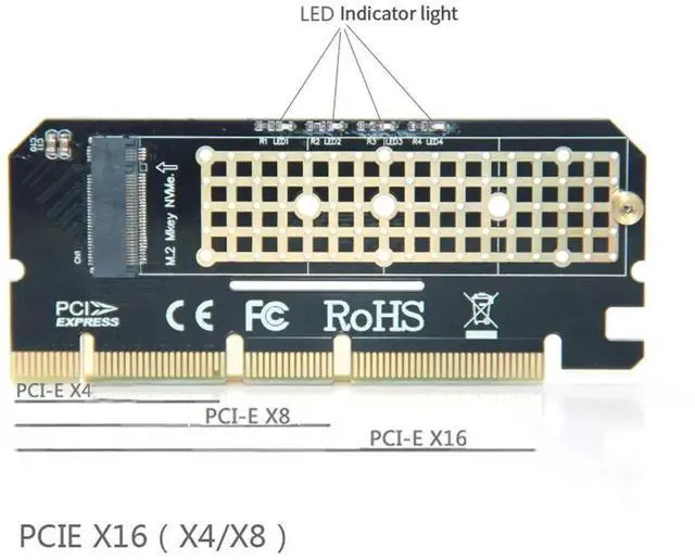 Alt view image 4 of 5 - M.2 NVMe M Key SSD to PCIe 3.0 X16 Adapter Card with LED Indicator, Supports 2230-2280 NGFF Drives, Compatible with PCIe X4/X8/X16 Slots
