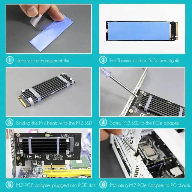 Alt view image 3 of 6 - PA09-HS M.2 NVMe Key M to PCIe 4.0 X4 Adapter Card with Aluminum Heatsink, Supports 2230-2280 NVMe SSD