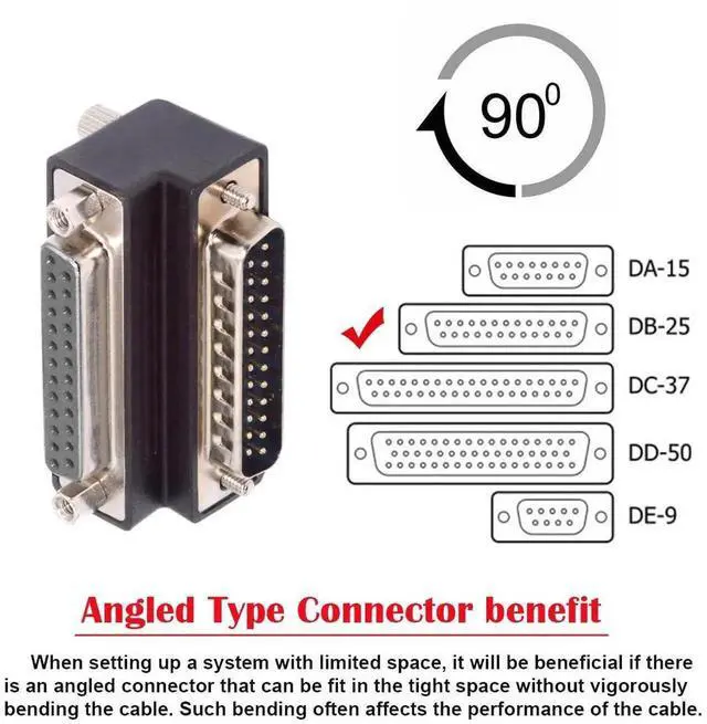 Alt view image 3 of 7 - 90 Degree Up Angled DB25 DSUB Extension Adapter, Male Nut to Female Screw DB25 Connector, Compatible with Parallel LPT Port & AES/EBU Digital Audio Equipment