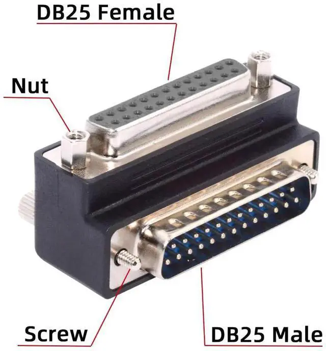 Alt view image 4 of 7 - 90 Degree Up Angled DB25 DSUB Extension Adapter, Male Nut to Female Screw DB25 Connector, Compatible with Parallel LPT Port & AES/EBU Digital Audio Equipment
