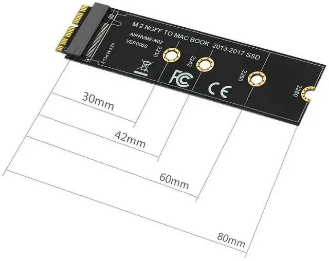 Alt view image 2 of 7 - M.2 M-Key to 12+16Pin SSD Adapter Card, Fits MacBook Air/Pro 20132017 A1465 A1466 A1398 A1502 A1419, Supports 22302280 NVMe SSD