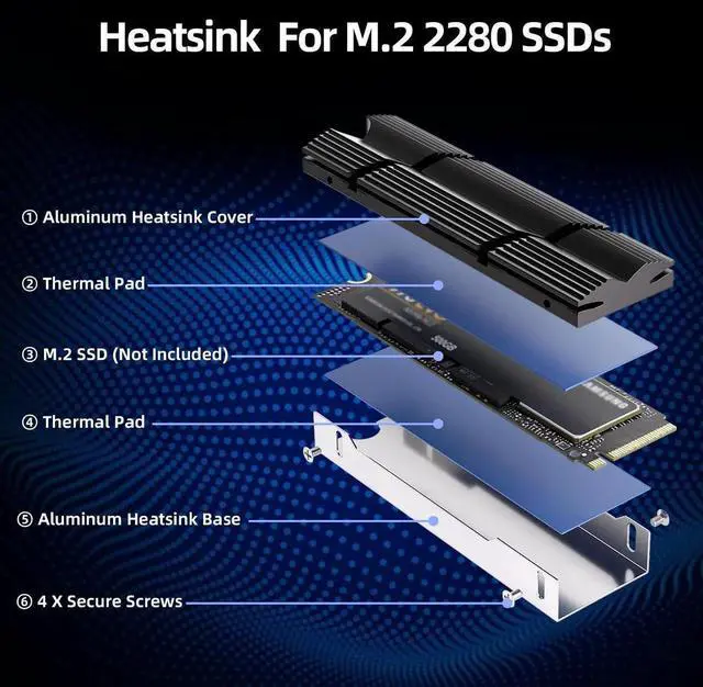 Alt view image 6 of 7 - Black Double-Sided Aluminum M.2 2280 SSD Heatsink with Thermal Pads, Compatible with PC & PS5 NVMe SSD