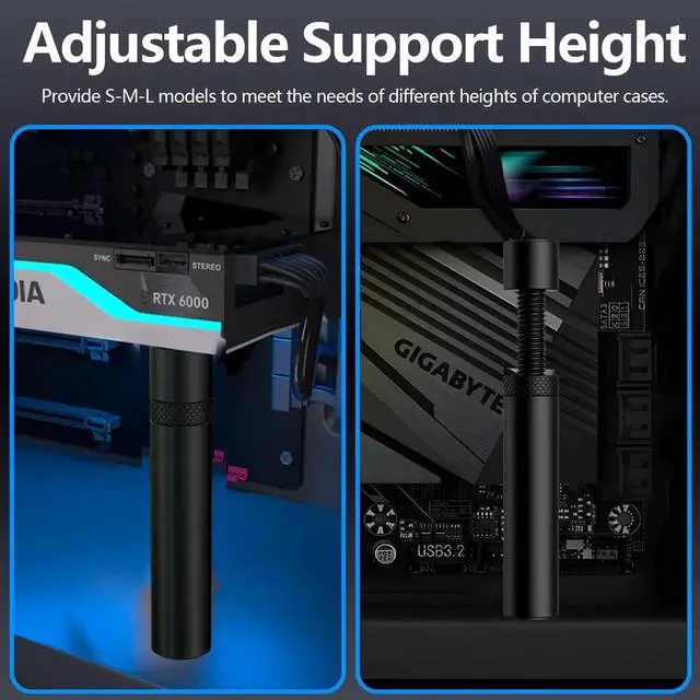 Alt view image 2 of 6 - Adjustable L Size GPU Anti-Sag Support Bracket with Magnet & Anti-Slip Pad, Height Range 74120mm Graphics Card Holder Stand