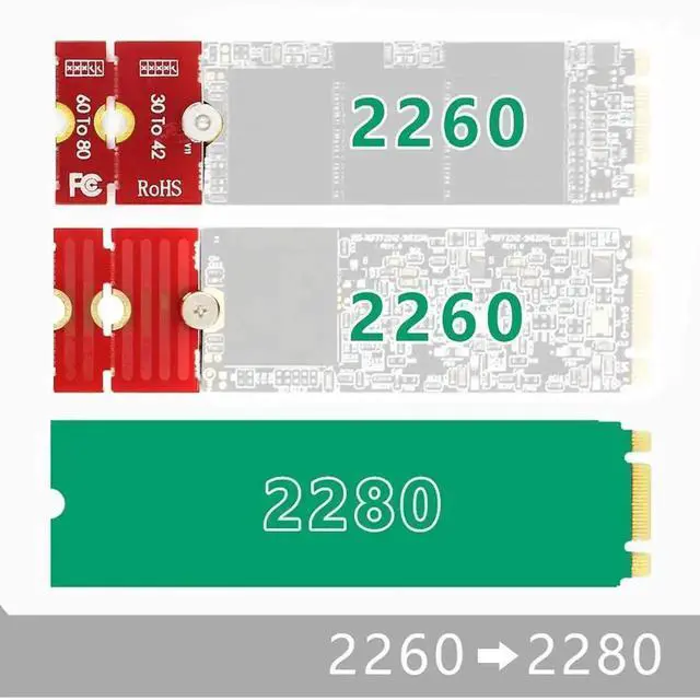 Alt view image 5 of 7 - M2PLUS M.2 NVMe SSD Length Extender Adapter, Convert 2230/2242/2260 to 2280 NGFF SSD Bracket, Compatible with U.2 M.3