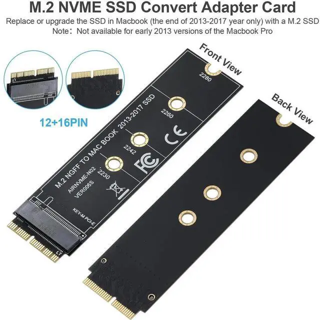 Alt view image 4 of 7 - 12+16Pin to M.2 NGFF M-Key SSD Adapter Card, NVMe & AHCI SSD Upgrade Converter Compatible with 2013-2017 MacBook