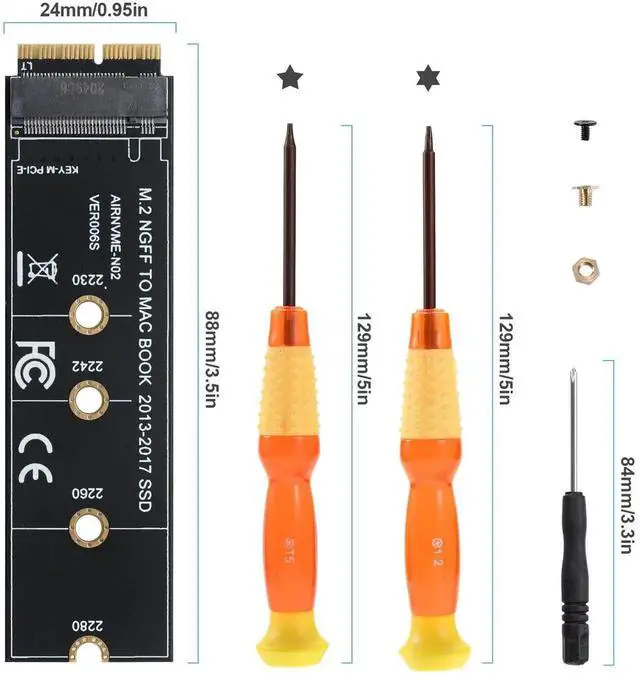Alt view image 5 of 7 - 12+16Pin to M.2 NGFF M-Key SSD Adapter Card, NVMe & AHCI SSD Upgrade Converter Compatible with 2013-2017 MacBook