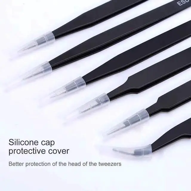 Alt view image 5 of 6 - 6 Pcs Anti-Static Precision Stainless Steel Tweezers Set, Curved & Straight Tips, for Electronics Soldering, Lab, Jewelry & Crafts