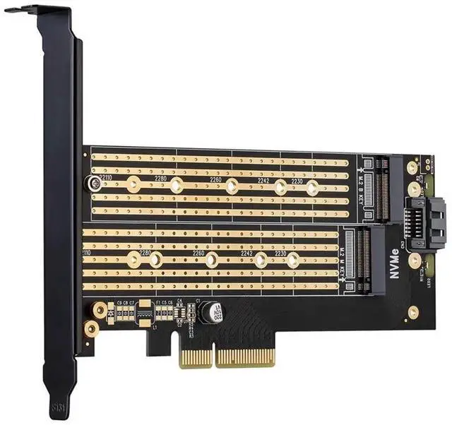 Alt view image 2 of 7 - Dual M.2 PCIe x4 Expansion Card with Heatsink, Supports NVMe M-Key & SATA B-Key SSDs, Fits 223022110 Sizes