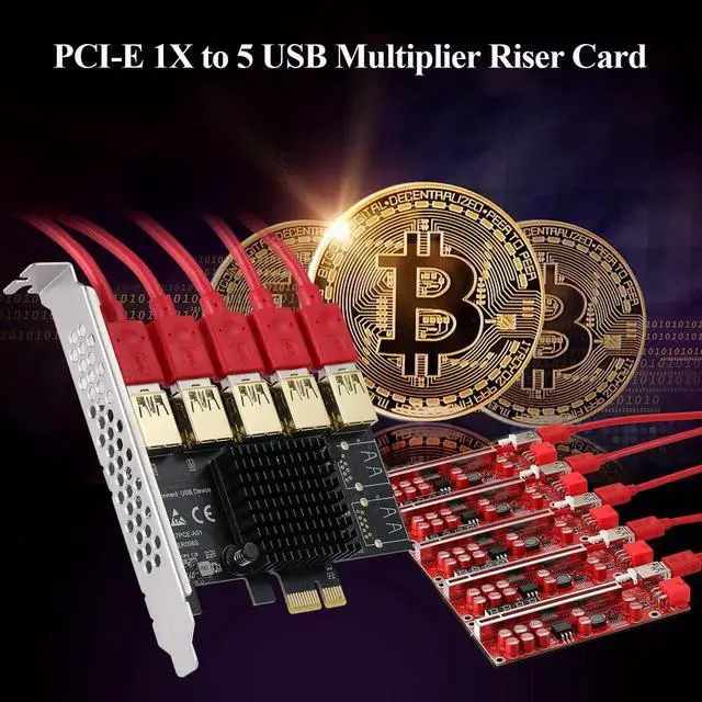 Alt view image 7 of 7 - PCI-E 1 to 5 Riser Splitter Card, PCI-E X1 to 5 Port PCIe USB3.0 Multiplier Adapter, GPU Expansion Riser Card for Bitcoin Ethereum Mining Rig