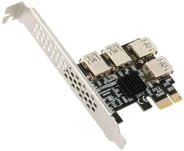 Alt view image 3 of 7 - PCIe 1X to 16X Riser Card, 1 to 4 Slot USB3.0 Adapter for Mining, No Cable
