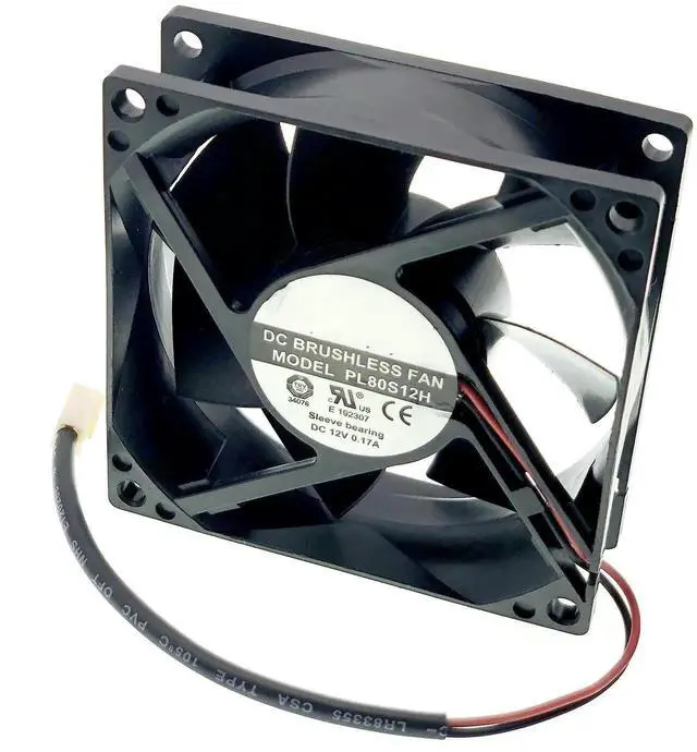 Alt view image 7 of 7 - 80x80x25mm Cooling Fan, PL80S12H DC12V 0.17A 2-Wire Replacement Fan