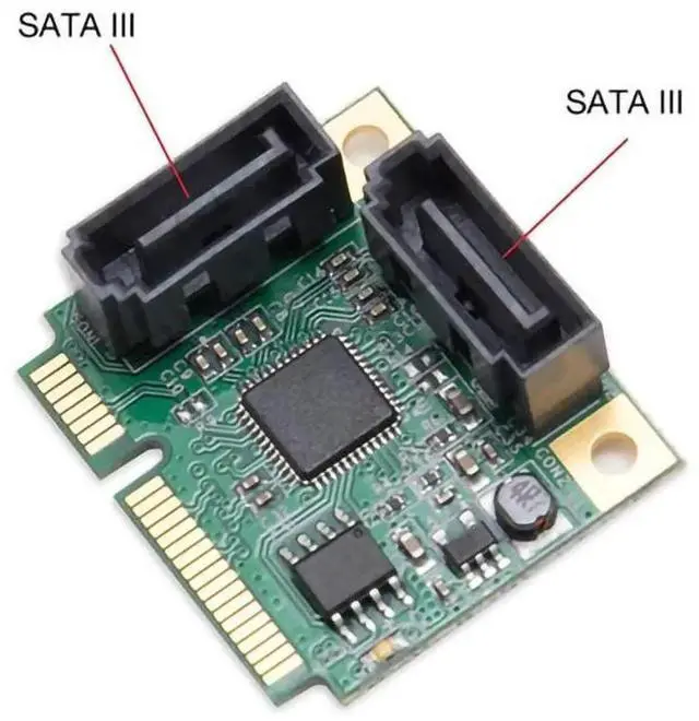 Alt view image 4 of 5 - Mini PCI-E to SATA 3.0 2-Port Expansion Card, PCIe x1 SATA3 Controller HUB, 6Gbps Hot-Swap Support for SSD/HDD