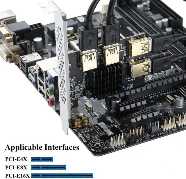 Alt view image 7 of 7 - PCI-E 4X to 4-Port USB 3.0 Multiplier Riser Card, 20Gbps Bandwidth GPU Converter Adapter for Bitcoin ETH Mining