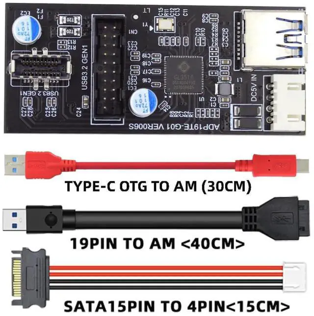 Alt view image 4 of 7 - USB-C & 19/20Pin Header to USB 3.0 20Pin & Type-E Dual Ports Female Splitter HUB, 5Gbps PCBA Adapter