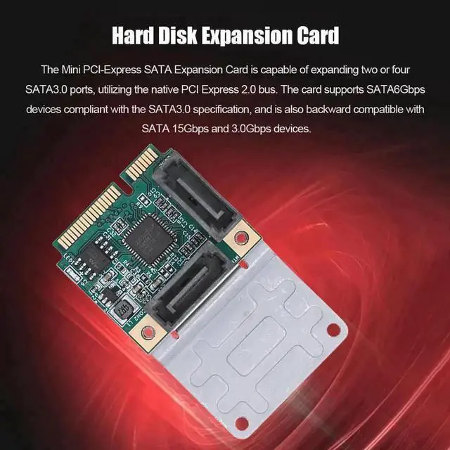 Alt view image 6 of 6 - Mini PCI-E to SATA 3.0 Riser Card, M.2 B+M Key PCI-E 2.0 to 2/4 Port SATA SSD Adapter Card, 5/2.5Gbps