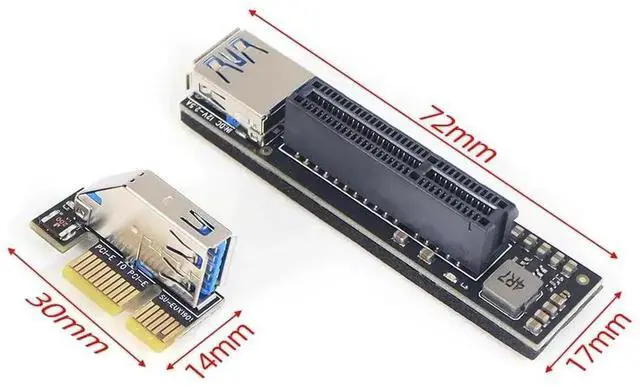 Alt view image 3 of 6 - PCIe X1 to X4 Riser Card, USB 3.0 & SATA Expansion Adapter Card