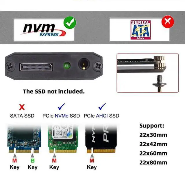 Alt view image 7 of 7 - Oculink SFF-8612/SFF-8611 to M.2 NVMe Adapter, PCIe 4.0 x4 64Gbps M-Key SSD Enclosure for 2280