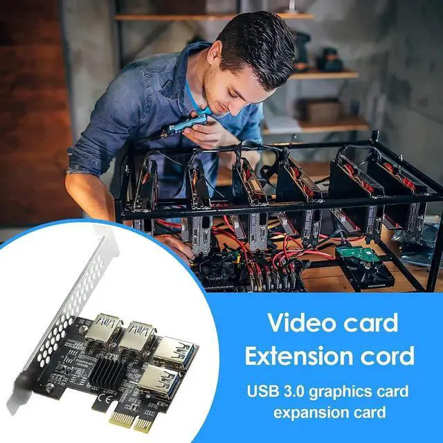 Alt view image 7 of 7 - PCIe 1 to 4 Riser Card, PCI-E 1X to 4 Ports USB 3.0 Adapter Multiplier for Bitcoin Mining GPU