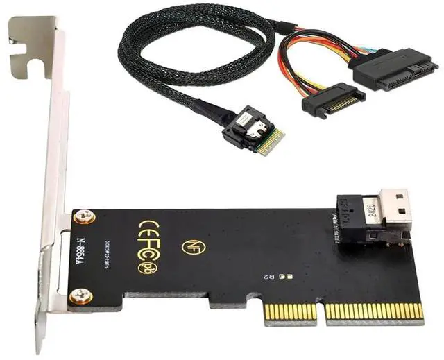 Alt view image 5 of 7 - PCIe 3.0/4.0 x4 to SFF-8654 Slimline SAS Adapter Card + SFF-8654 to SFF-8639 U.2 NVMe SSD Cable