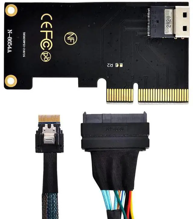 Alt view image 2 of 7 - PCIe 3.0/4.0 x4 to SFF-8654 Slimline SAS Adapter Card + SFF-8654 to SFF-8639 U.2 NVMe SSD Cable