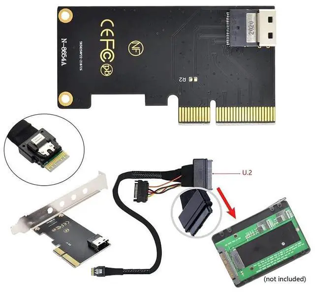 Alt view image 7 of 7 - PCIe 3.0/4.0 x4 to SFF-8654 Slimline SAS Adapter Card + SFF-8654 to SFF-8639 U.2 NVMe SSD Cable