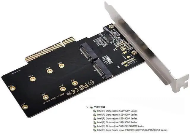 Alt view image 2 of 7 - Dual M.2 to PCIe 3.0 X8 Adapter Card for NVME & AHCI SSD