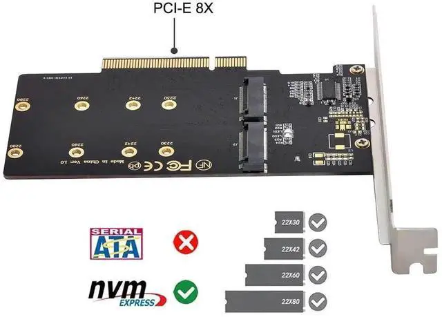 Alt view image 6 of 7 - Dual M.2 to PCIe 3.0 X8 Adapter Card for NVME & AHCI SSD