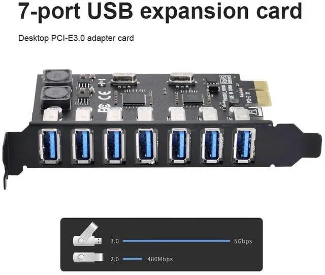Alt view image 4 of 7 - 7-Port PCI-E to USB 3.0 Expansion Card, PCI Express USB Hub Adapter 5Gbps High Speed for Desktop Motherboard