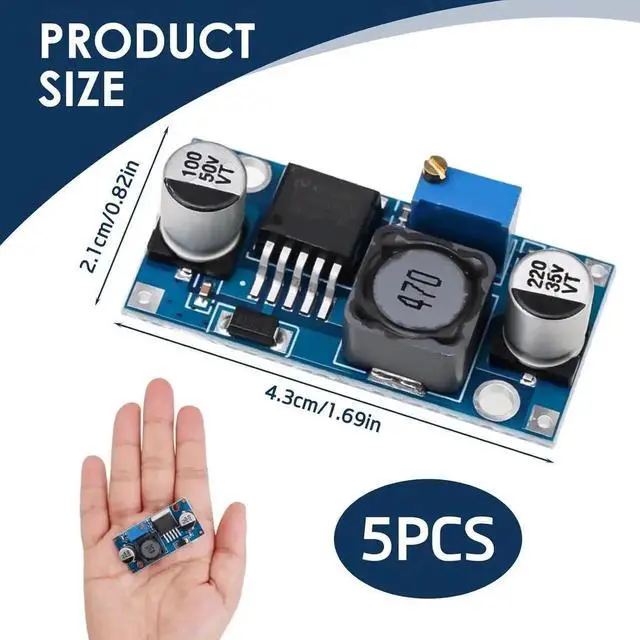 Alt view image 4 of 6 - 5 Pack Adjustable DC-DC Buck Step Down Converter, High Efficiency Voltage Regulator Module, 3A Max, 3V-40V Input 1.5V-35V Output for DIY Electronics